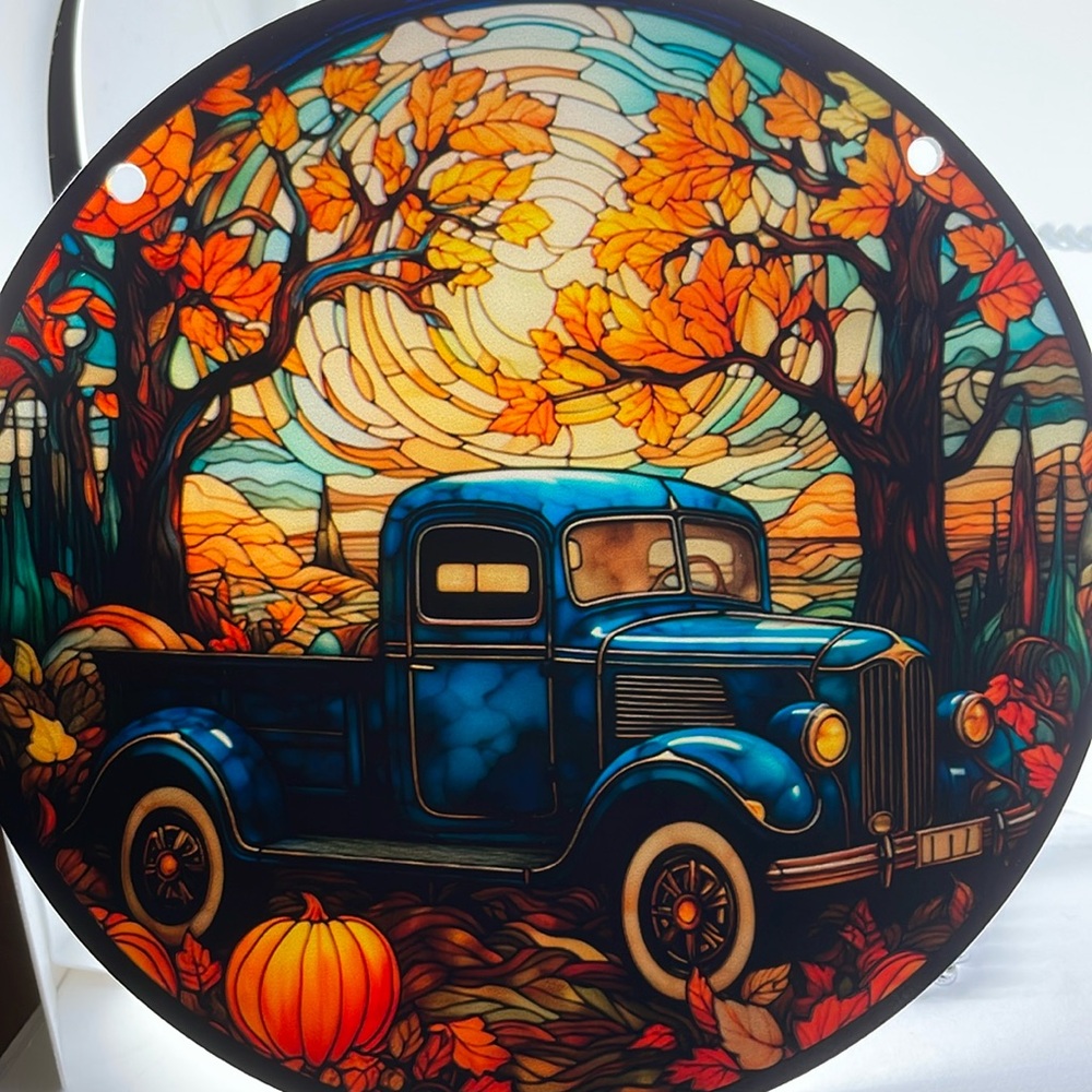 Suncatcher Acrylic Retro Pickup Truck Acrylic Faux Stained Glass Fall Decoration